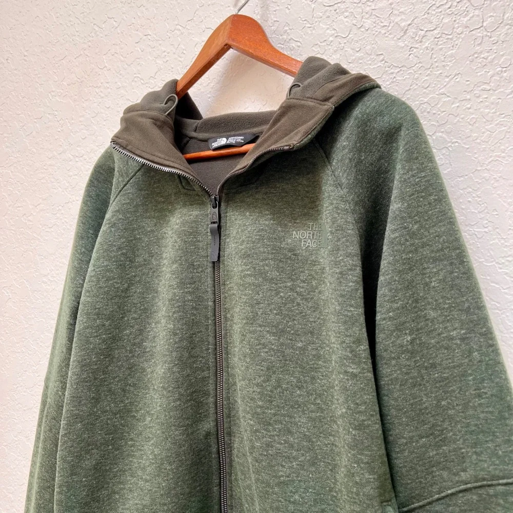 The North Face Tru North Mens XL Full‎ Zip Hoodie Green Wool Blend Fleece Jacket